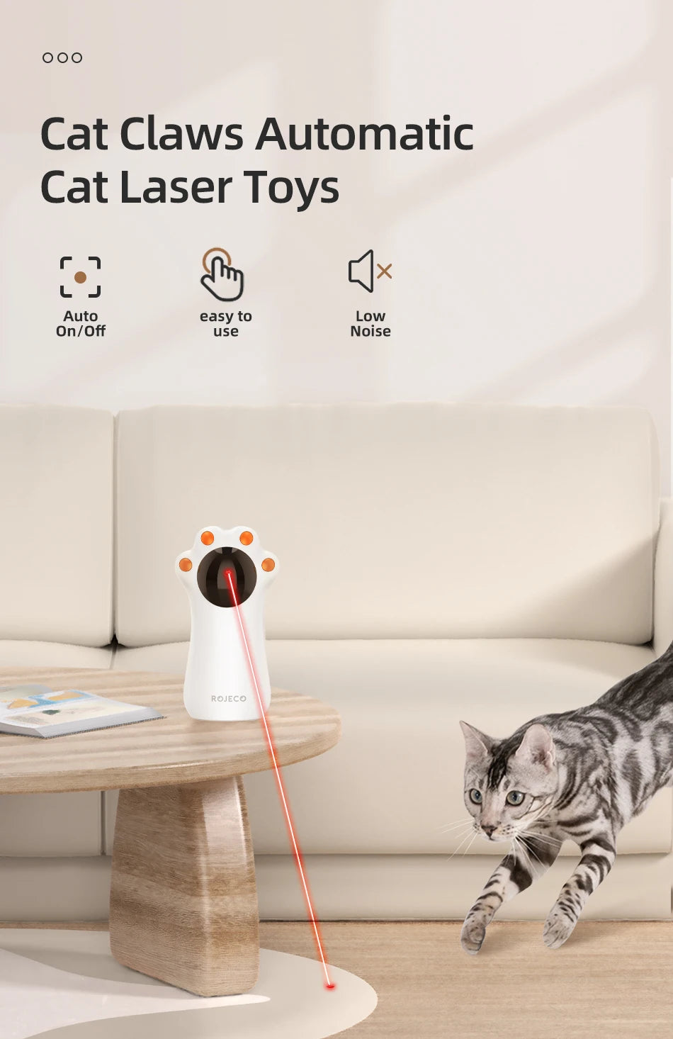 Juguetes interactivos con láser para gatos ROJECO, juguete automático con garra láser para mascotas, LED, electrónico, recargable por USB, para interiores