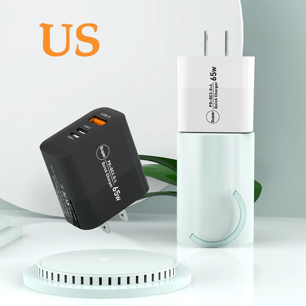 CARGADOR  USB DE ALTA POTENCIA  DE 65 W PARA IPHONE 12,13,14,15 PRO, HUAWEI ,XIAOMI Y SAMSUNG