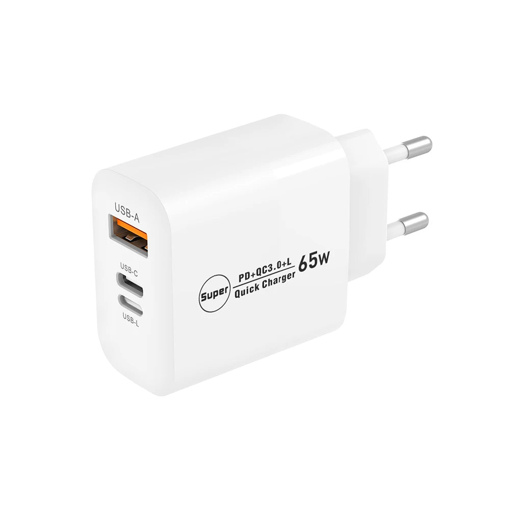 CARGADOR  USB DE ALTA POTENCIA  DE 65 W PARA IPHONE 12,13,14,15 PRO, HUAWEI ,XIAOMI Y SAMSUNG