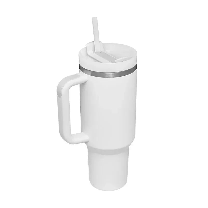 1 TAZA CON AISLAMIENTO DE ACERO INOXIDABLE DE 40 OZ CON ASA, PARA BEBIDAS FRIAS Y CALIENTES.