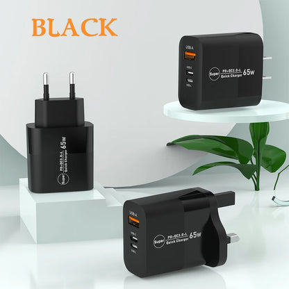 CARGADOR  USB DE ALTA POTENCIA  DE 65 W PARA IPHONE 12,13,14,15 PRO, HUAWEI ,XIAOMI Y SAMSUNG