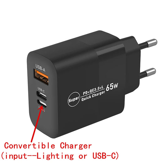 CARGADOR  USB DE ALTA POTENCIA  DE 65 W PARA IPHONE 12,13,14,15 PRO, HUAWEI ,XIAOMI Y SAMSUNG