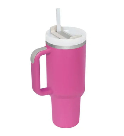 1 TAZA CON AISLAMIENTO DE ACERO INOXIDABLE DE 40 OZ CON ASA, PARA BEBIDAS FRIAS Y CALIENTES.