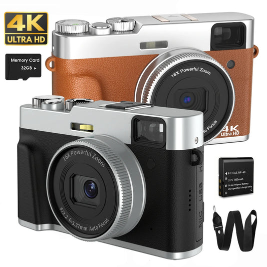 CAMARA DIGITAL 4K CON ENFOQUE AUTOMATICO DE 48MP Y CAMARA DE VIDEO ANTIVIBRACION CON VISOR,FLAS Y DIAL.